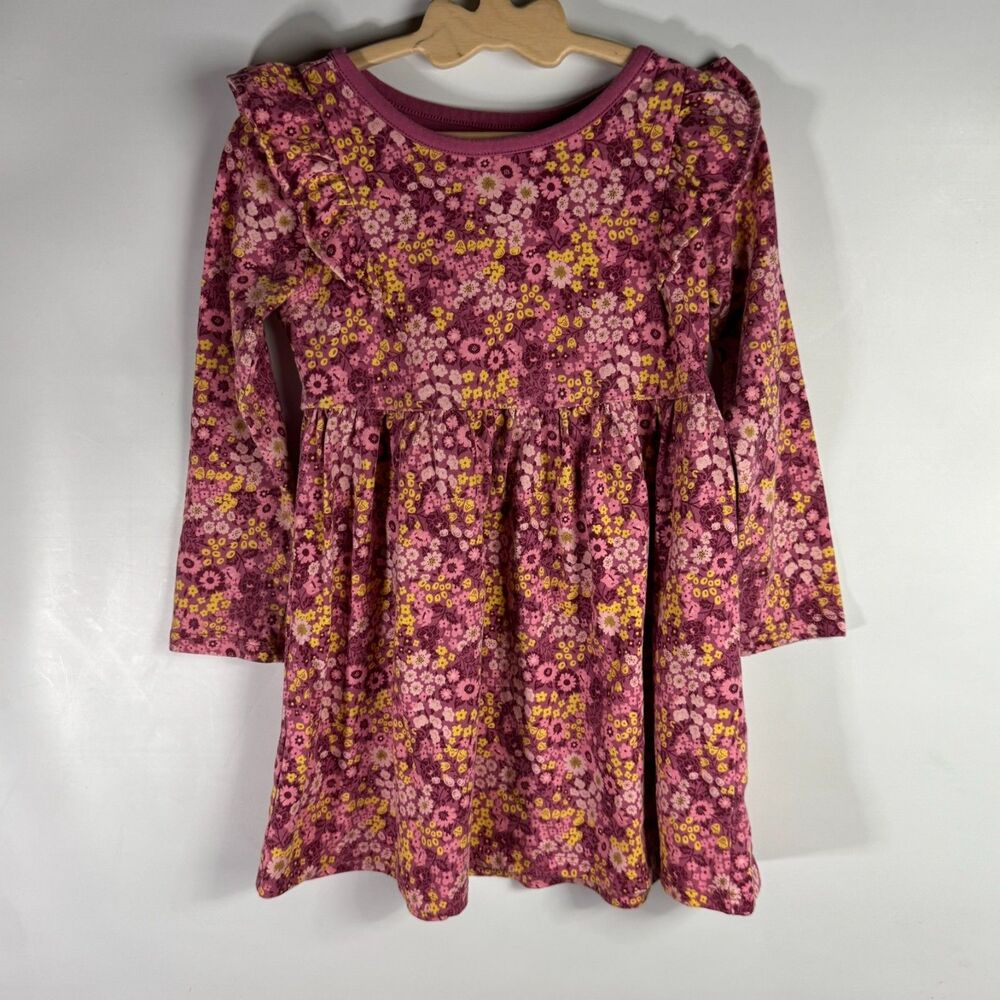2 Garanimals Girls 3T Long Sleeve Dress Pink Bows Dark Pink Floral Casual Cozy